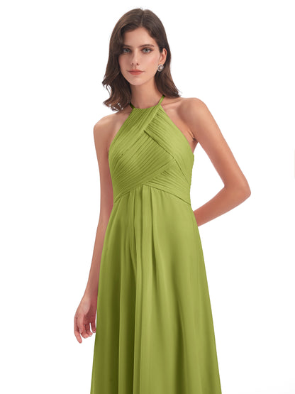 Ellison Floor Length Halter Keyhole Chiffon Bridesmaid Dresses