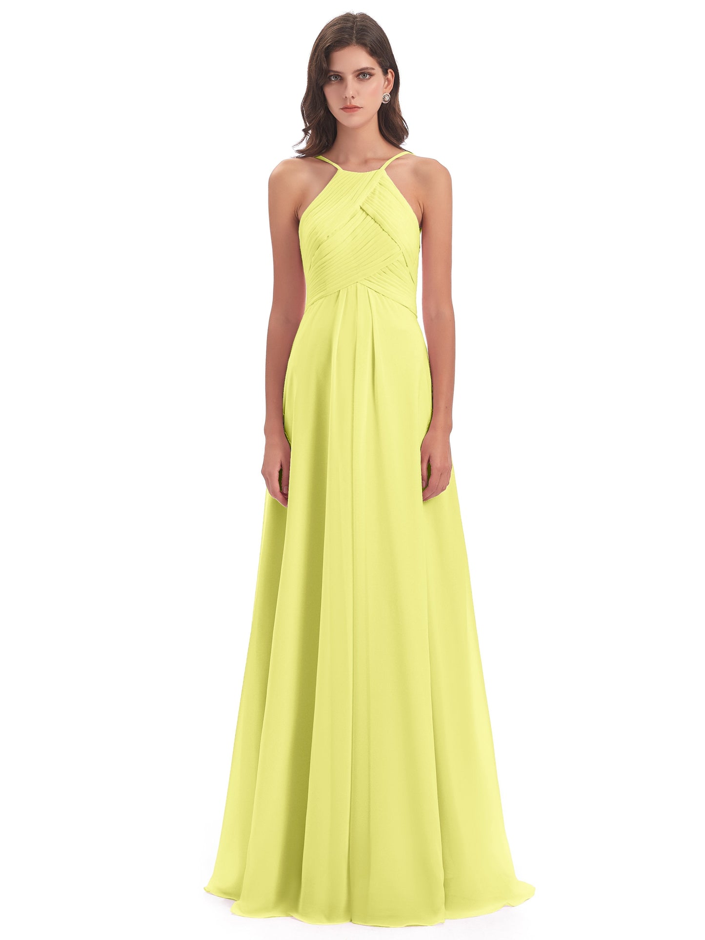 Ellison Floor Length Halter Keyhole Chiffon Bridesmaid Dresses