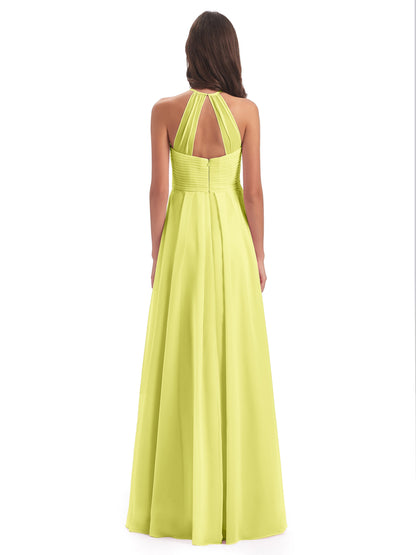 Ellison Floor Length Halter Keyhole Chiffon Bridesmaid Dresses