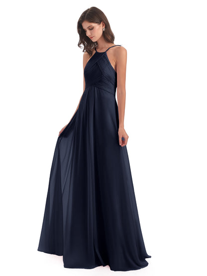 Ellison Floor Length Halter Keyhole Chiffon Bridesmaid Dresses
