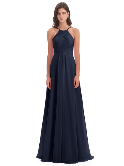 Ellison Floor Length Halter Keyhole Chiffon Bridesmaid Dresses