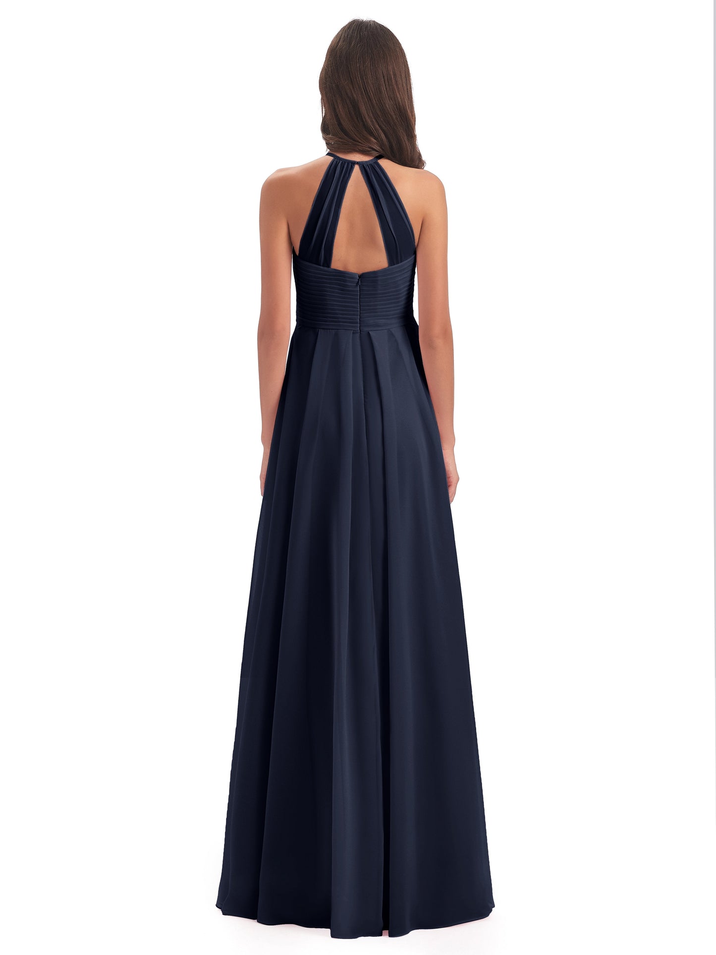 Ellison Floor Length Halter Keyhole Chiffon Bridesmaid Dresses