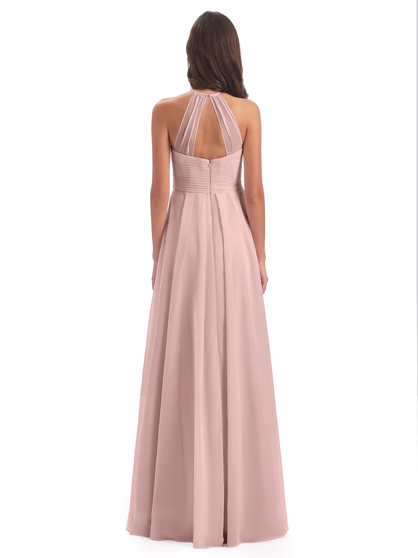 Ellison Floor Length Halter Keyhole Chiffon Bridesmaid Dresses