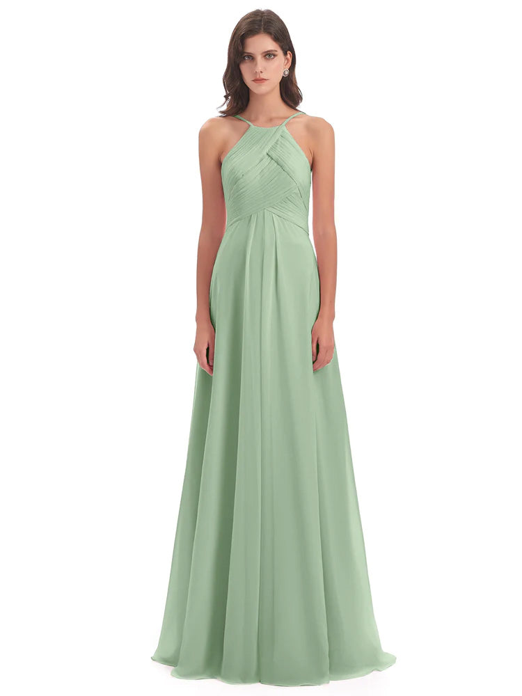 Ellison Floor Length Halter Keyhole Chiffon Bridesmaid Dresses