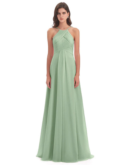 Ellison Floor Length Halter Keyhole Chiffon Bridesmaid Dresses