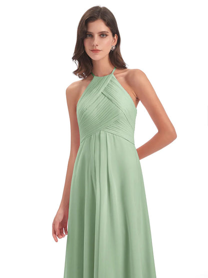 Ellison Floor Length Halter Keyhole Chiffon Bridesmaid Dresses