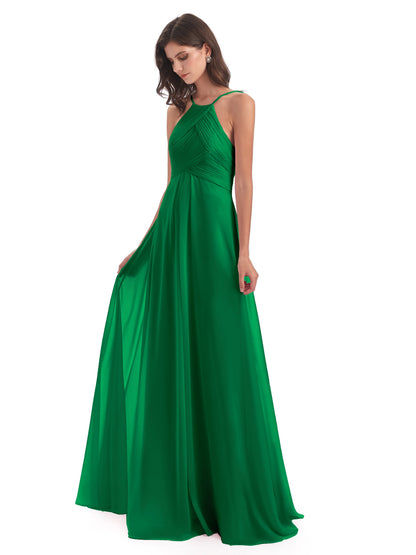 Ellison Floor Length Halter Keyhole Chiffon Bridesmaid Dresses