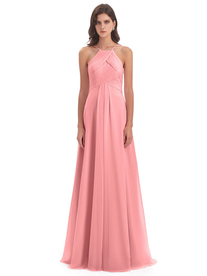 Ellison Floor Length Halter Keyhole Chiffon Bridesmaid Dresses