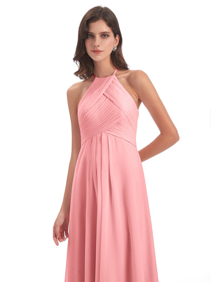 Ellison Floor Length Halter Keyhole Chiffon Bridesmaid Dresses