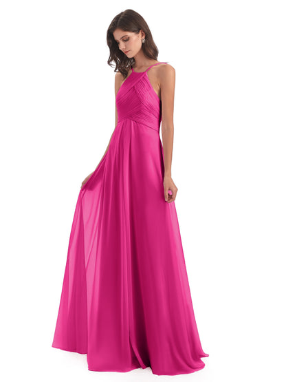 Ellison Floor Length Halter Keyhole Chiffon Bridesmaid Dresses