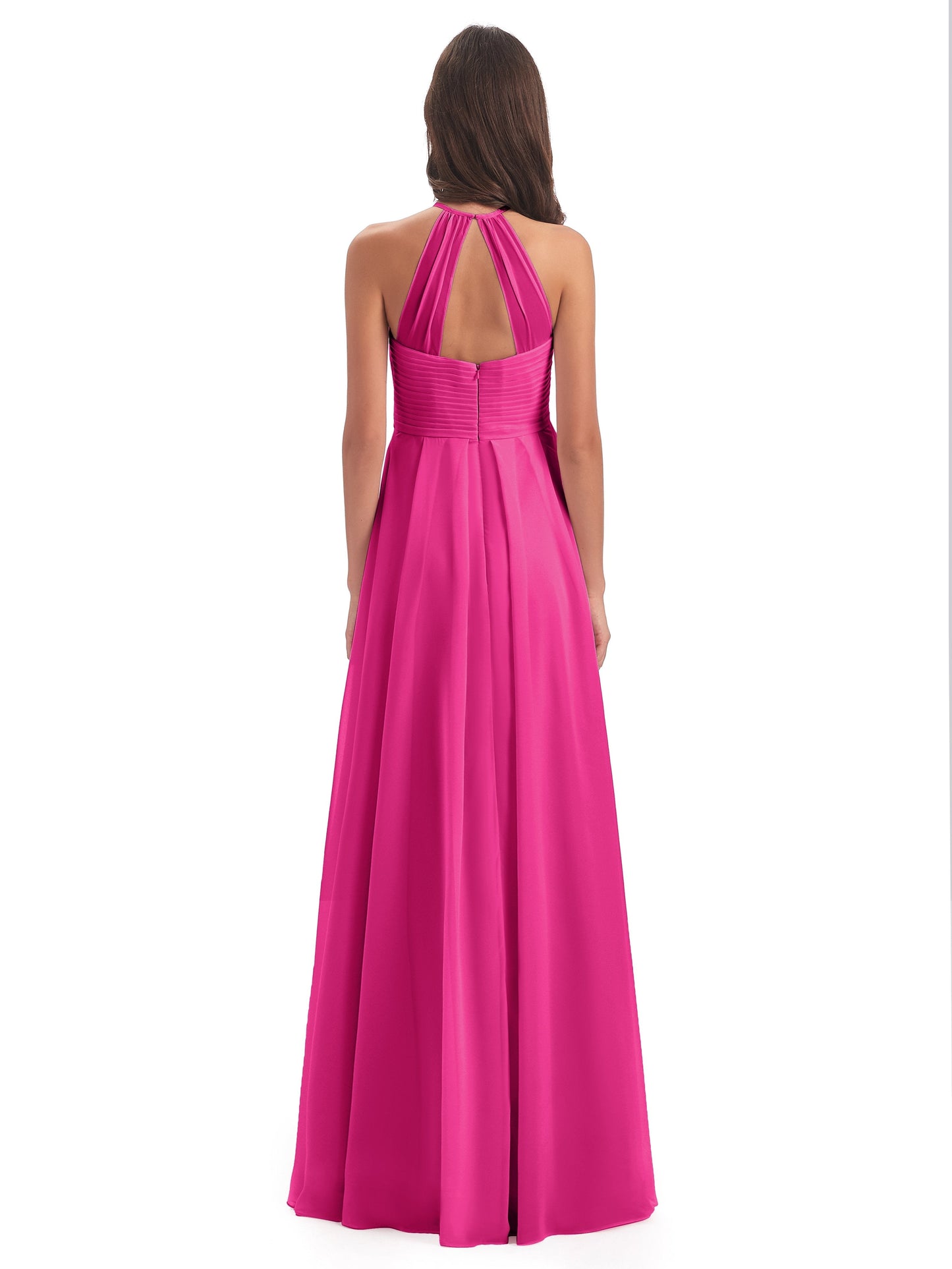 Ellison Floor Length Halter Keyhole Chiffon Bridesmaid Dresses
