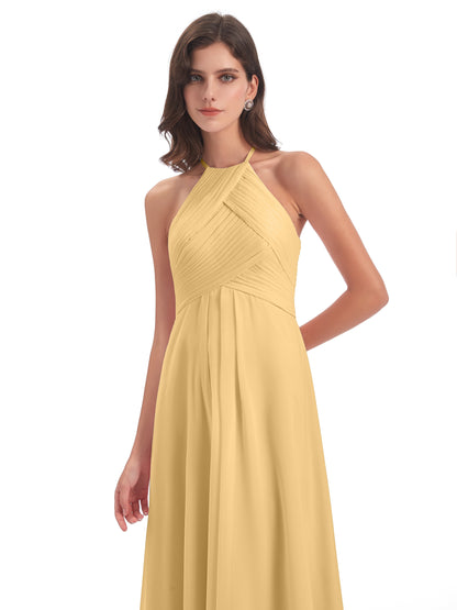 Ellison Floor Length Halter Keyhole Chiffon Bridesmaid Dresses