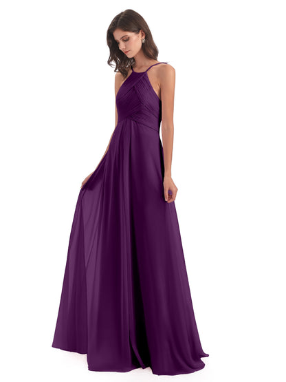 Ellison Floor Length Halter Keyhole Chiffon Bridesmaid Dresses