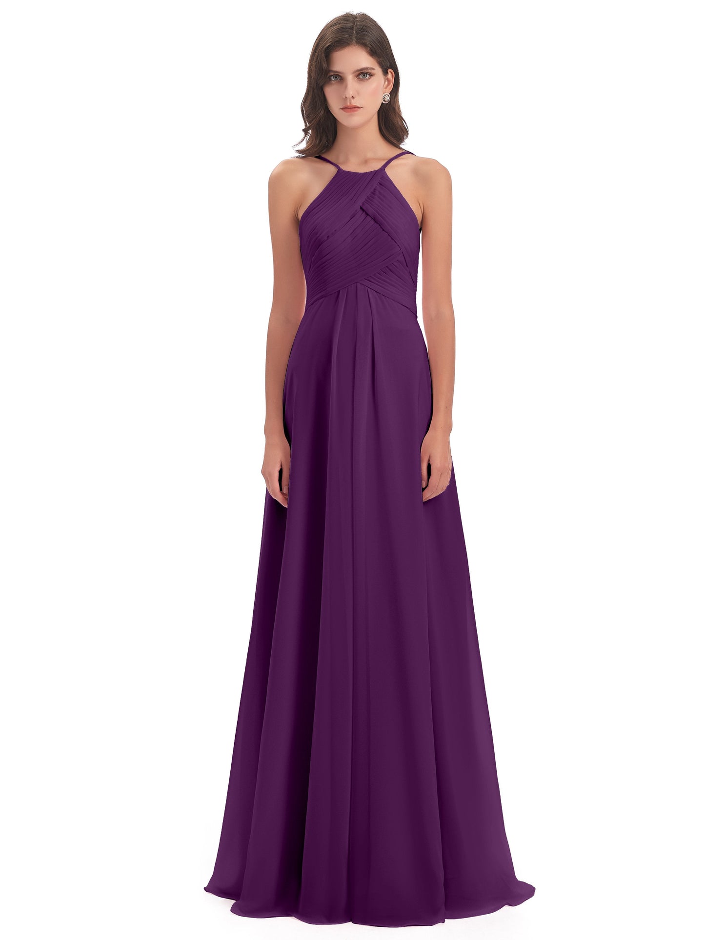 Ellison Floor Length Halter Keyhole Chiffon Bridesmaid Dresses