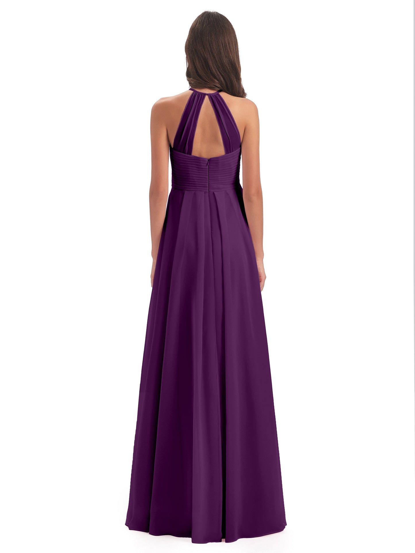 Ellison Floor Length Halter Keyhole Chiffon Bridesmaid Dresses