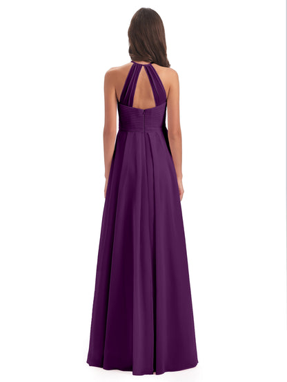 Ellison Floor Length Halter Keyhole Chiffon Bridesmaid Dresses
