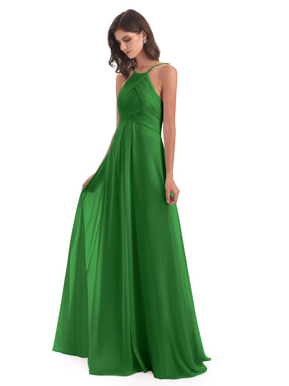Ellison Floor Length Halter Keyhole Chiffon Bridesmaid Dresses