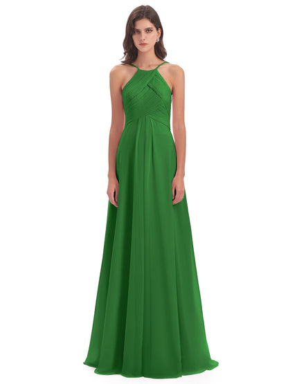 Ellison Floor Length Halter Keyhole Chiffon Bridesmaid Dresses