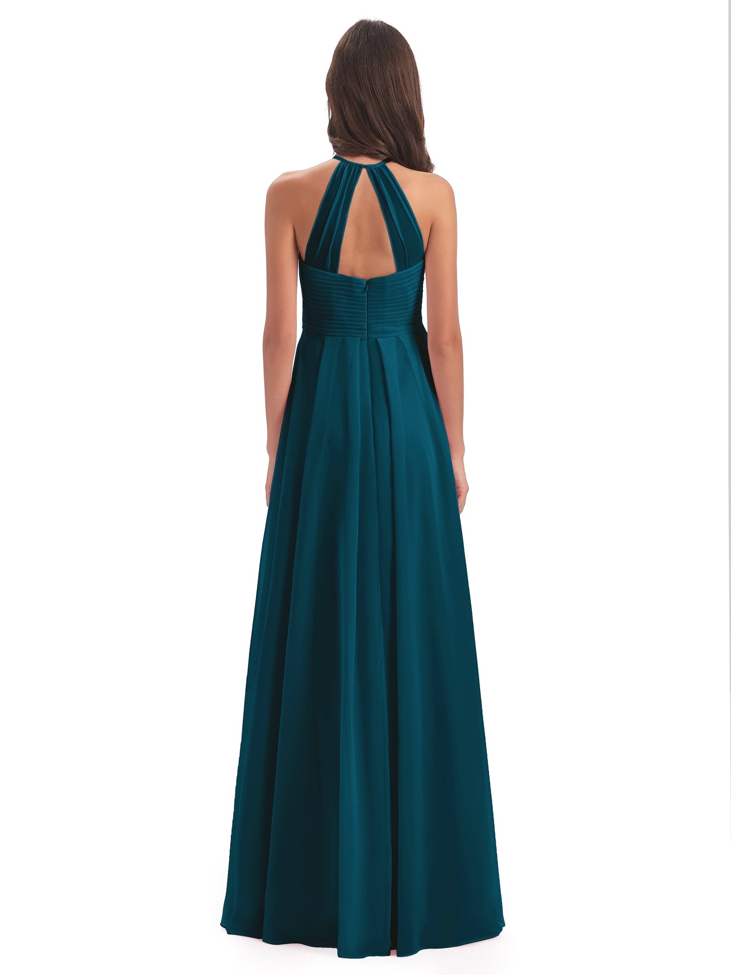Ellison Floor Length Halter Keyhole Chiffon Bridesmaid Dresses