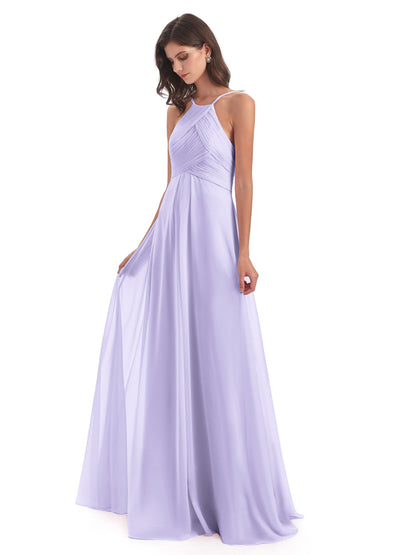 Ellison Floor Length Halter Keyhole Chiffon Bridesmaid Dresses