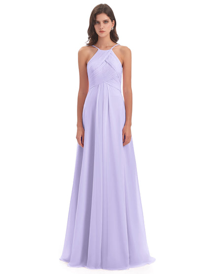 Ellison Floor Length Halter Keyhole Chiffon Bridesmaid Dresses
