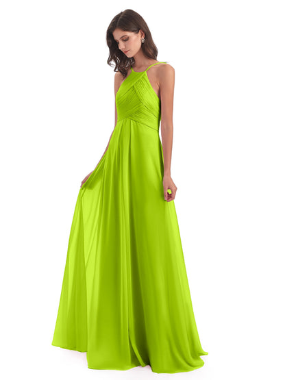 Ellison Floor Length Halter Keyhole Chiffon Bridesmaid Dresses