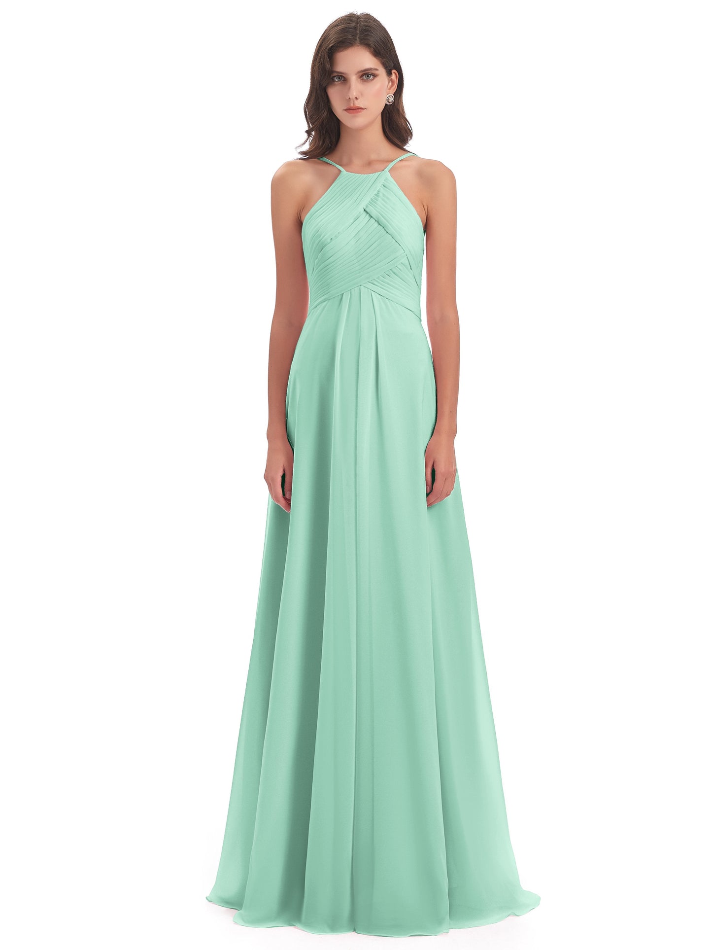 Ellison Floor Length Halter Keyhole Chiffon Bridesmaid Dresses