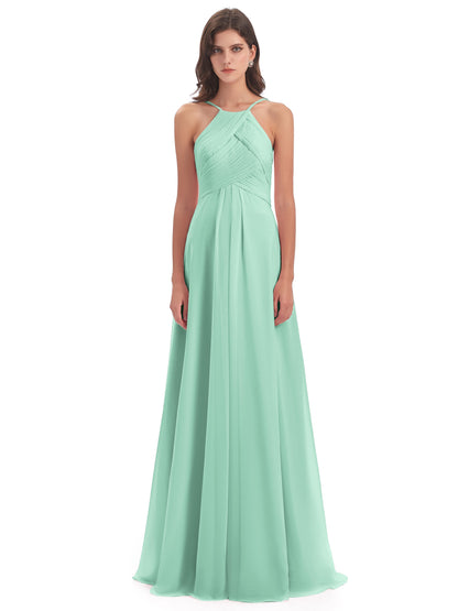 Ellison Floor Length Halter Keyhole Chiffon Bridesmaid Dresses