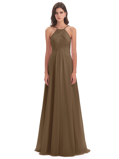 Ellison Floor Length Halter Keyhole Chiffon Bridesmaid Dresses