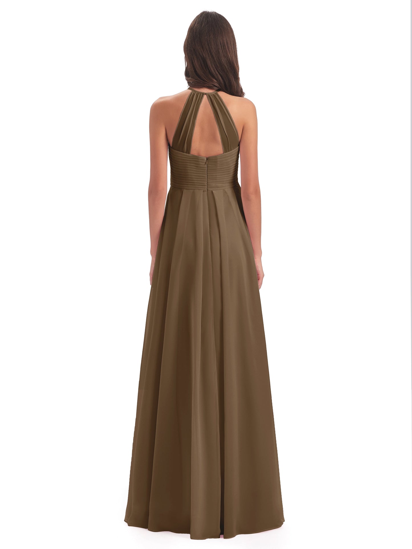 Ellison Floor Length Halter Keyhole Chiffon Bridesmaid Dresses