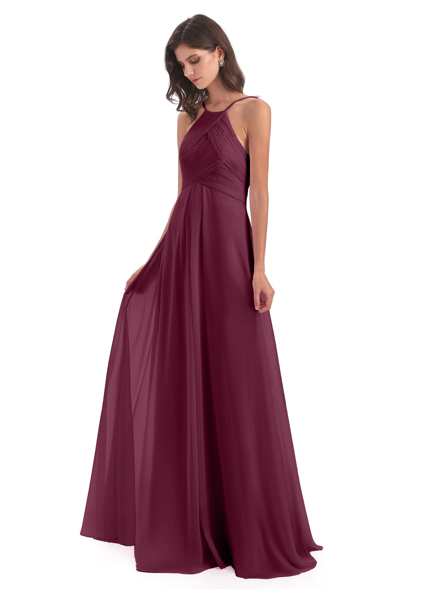 Ellison Floor Length Halter Keyhole Chiffon Bridesmaid Dresses