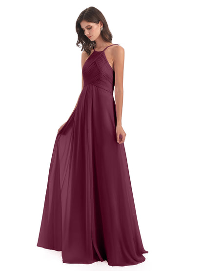 Ellison Floor Length Halter Keyhole Chiffon Bridesmaid Dresses