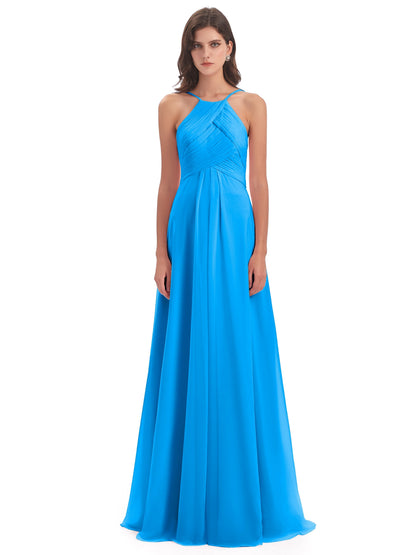 Ellison Floor Length Halter Keyhole Chiffon Bridesmaid Dresses