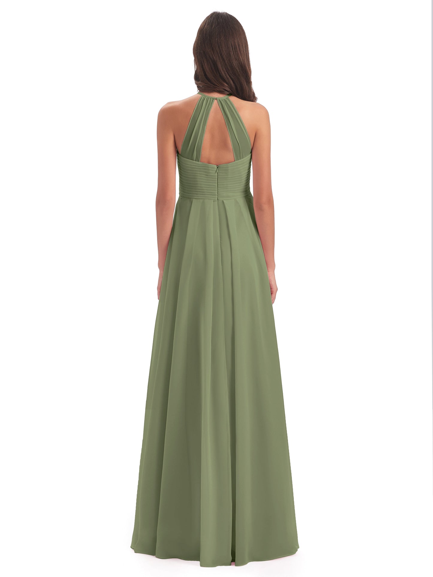 Ellison Floor Length Halter Keyhole Chiffon Bridesmaid Dresses