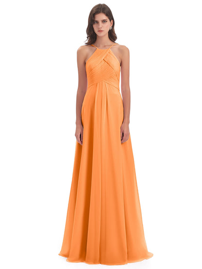 Ellison Floor Length Halter Keyhole Chiffon Bridesmaid Dresses