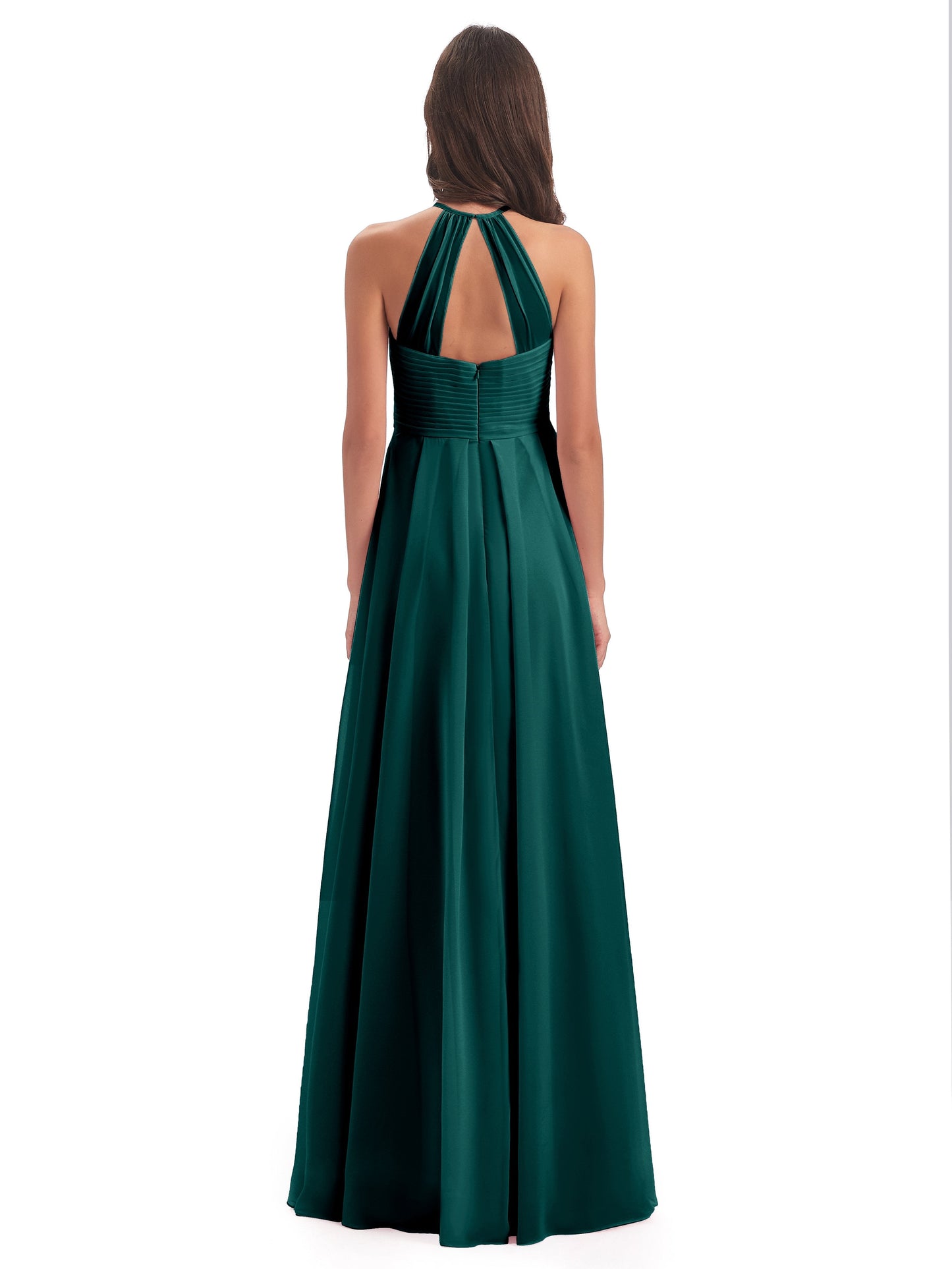 Ellison Floor Length Halter Keyhole Chiffon Bridesmaid Dresses