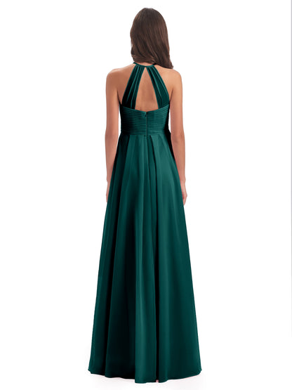 Ellison Floor Length Halter Keyhole Chiffon Bridesmaid Dresses