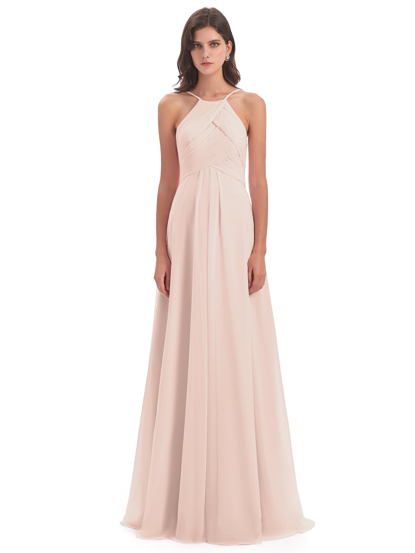 Ellison Floor Length Halter Keyhole Chiffon Bridesmaid Dresses