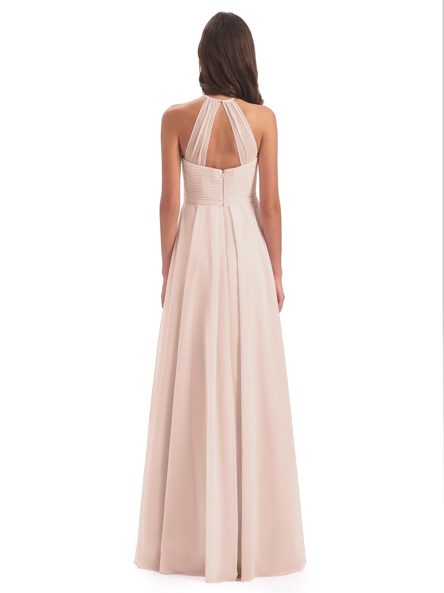 Ellison Floor Length Halter Keyhole Chiffon Bridesmaid Dresses