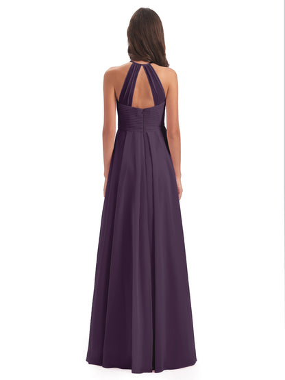 Ellison Floor Length Halter Keyhole Chiffon Bridesmaid Dresses