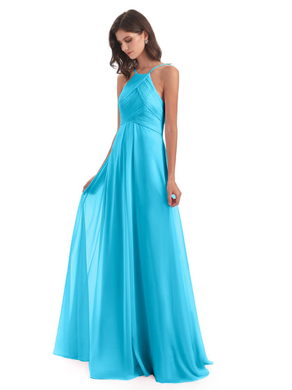 Ellison Floor Length Halter Keyhole Chiffon Bridesmaid Dresses