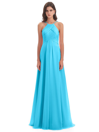 Ellison Floor Length Halter Keyhole Chiffon Bridesmaid Dresses