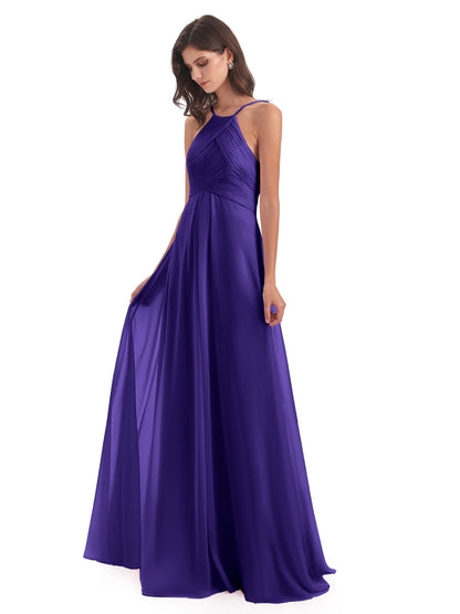 Ellison Floor Length Halter Keyhole Chiffon Bridesmaid Dresses