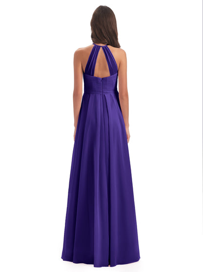 Ellison Floor Length Halter Keyhole Chiffon Bridesmaid Dresses