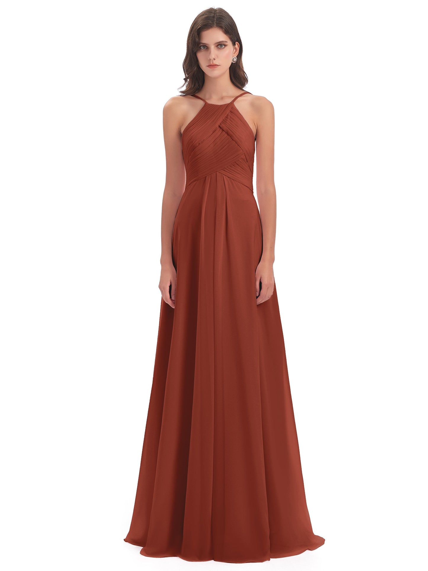 Ellison Floor Length Halter Keyhole Chiffon Bridesmaid Dresses