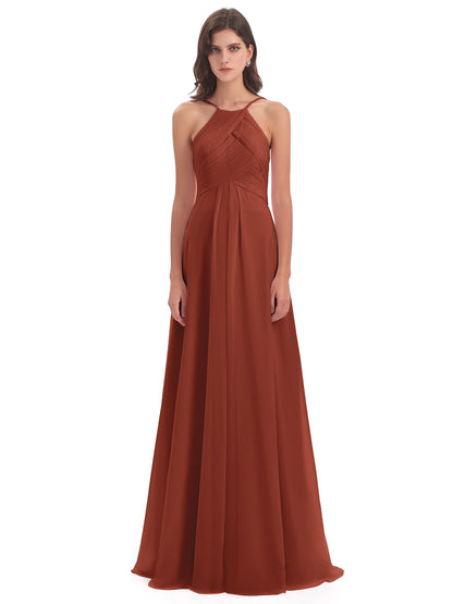 Ellison Floor Length Halter Keyhole Chiffon Bridesmaid Dresses