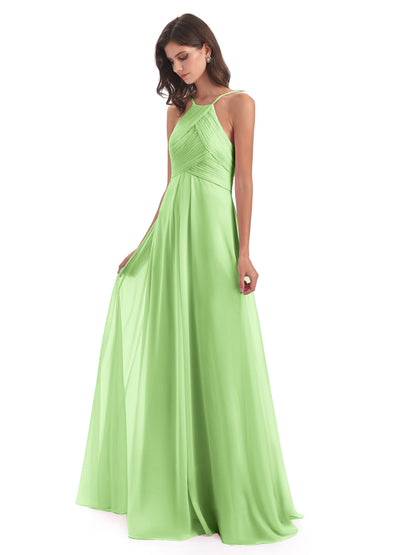 Ellison Floor Length Halter Keyhole Chiffon Bridesmaid Dresses