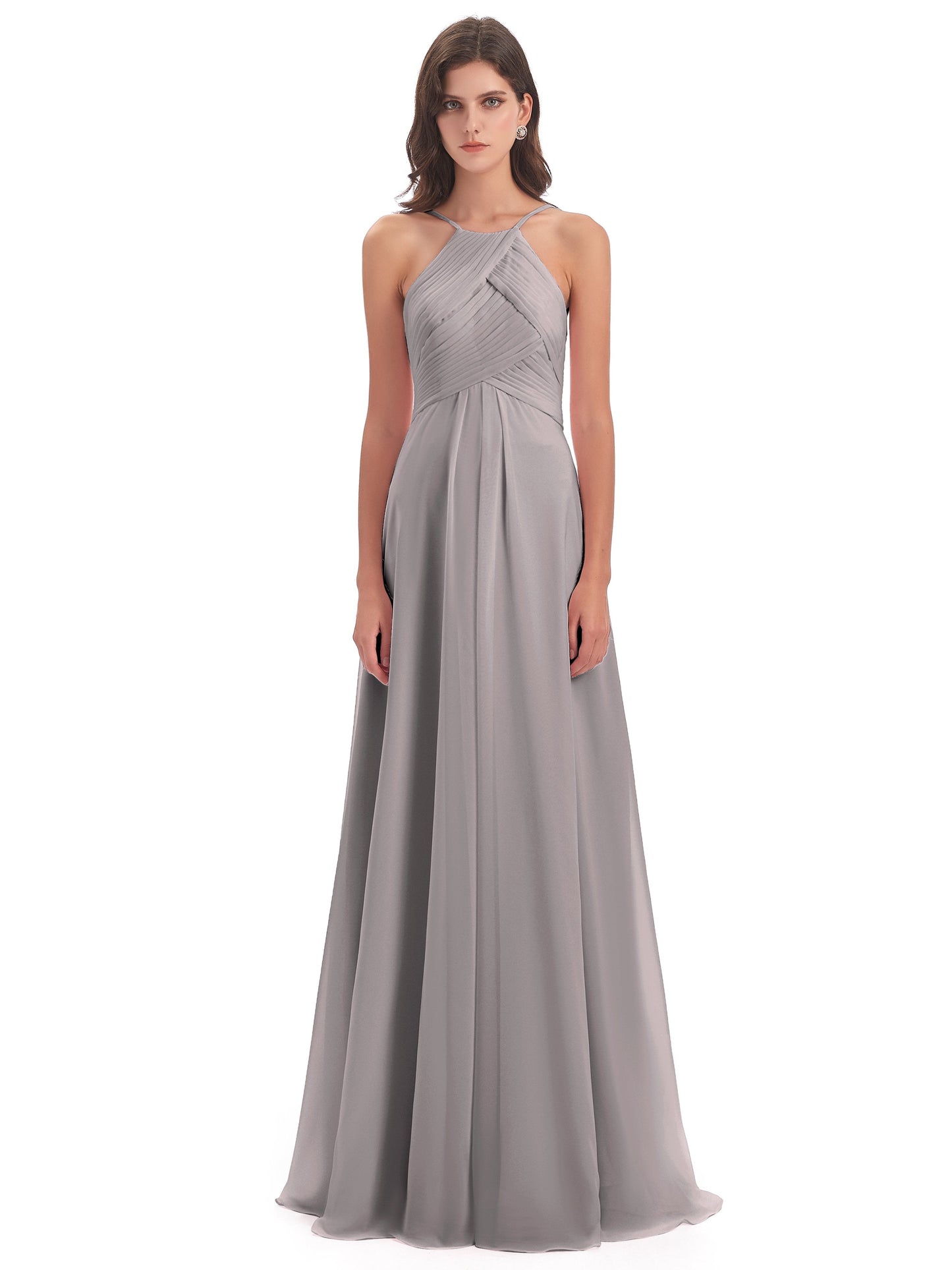 Ellison Floor Length Halter Keyhole Chiffon Bridesmaid Dresses