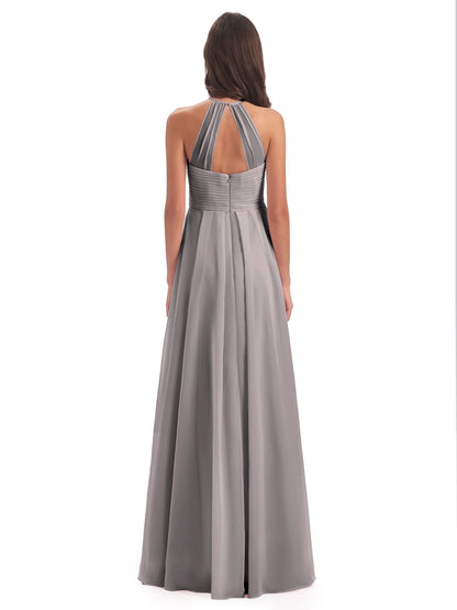 Ellison Floor Length Halter Keyhole Chiffon Bridesmaid Dresses