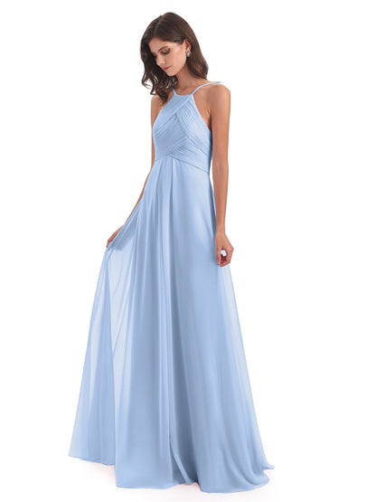 Ellison Floor Length Halter Keyhole Chiffon Bridesmaid Dresses